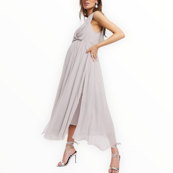 ASOS Maternity Beaded Drape Bodice Midaxi Dress size 16 NWT Embellished Sheer - Picture 4 of 16